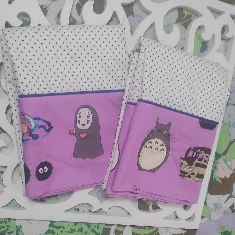 Totoro Standard Pillowcases Set of 2 Handmade Lavender B&W Polka Dots